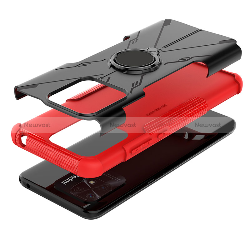 Silicone Matte Finish and Plastic Back Cover Case with Magnetic Finger Ring Stand JX1 for Xiaomi Redmi 10C 4G