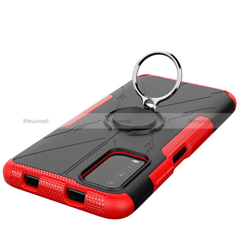 Silicone Matte Finish and Plastic Back Cover Case with Magnetic Finger Ring Stand JX1 for Xiaomi Redmi 9T 4G