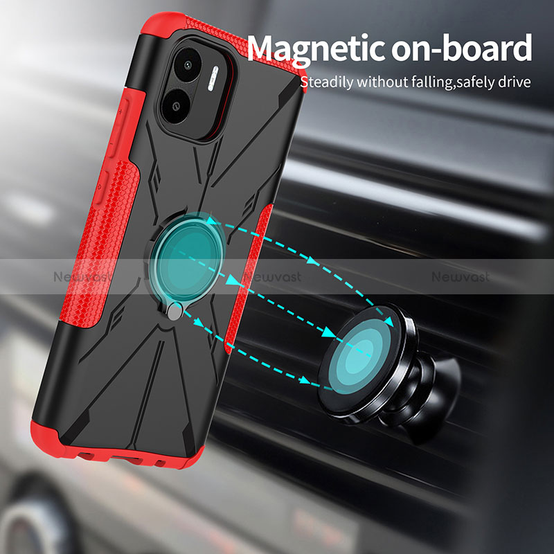 Silicone Matte Finish and Plastic Back Cover Case with Magnetic Finger Ring Stand JX1 for Xiaomi Redmi A1