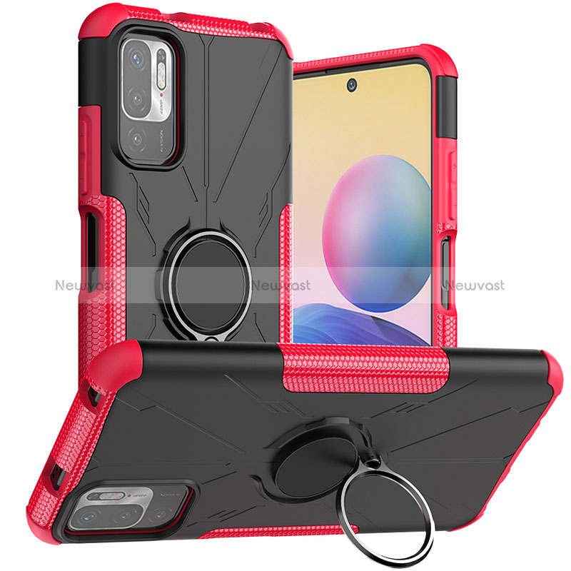 Silicone Matte Finish and Plastic Back Cover Case with Magnetic Finger Ring Stand JX1 for Xiaomi Redmi Note 11 SE 5G