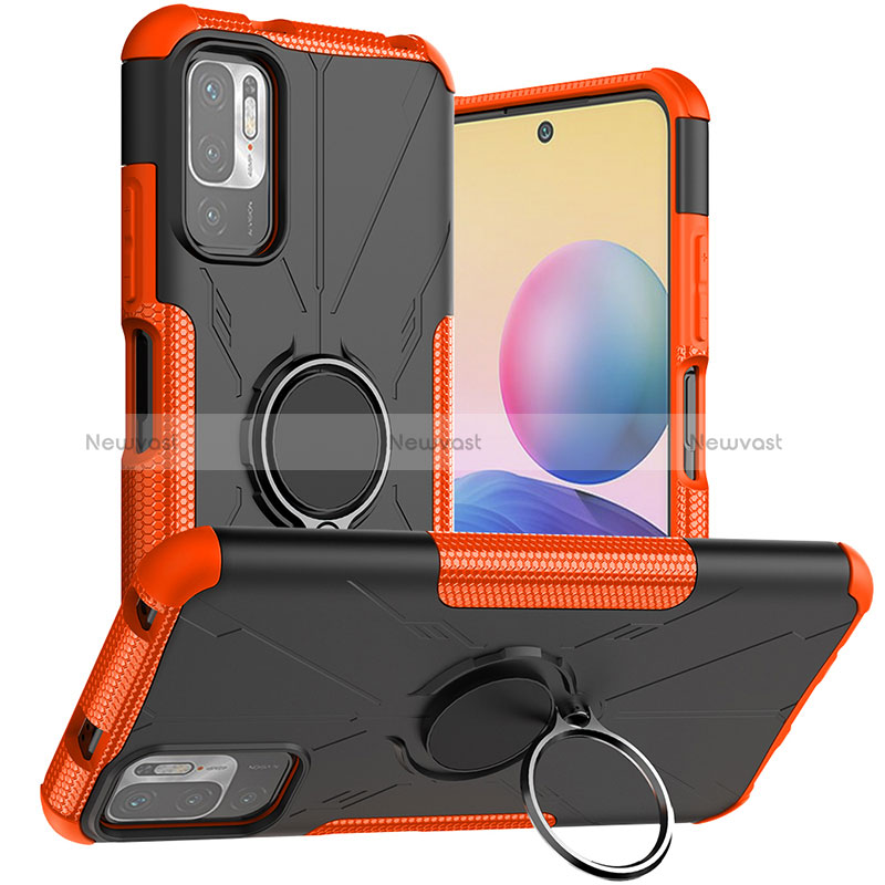Silicone Matte Finish and Plastic Back Cover Case with Magnetic Finger Ring Stand JX1 for Xiaomi Redmi Note 11 SE 5G Orange