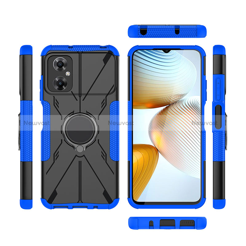 Silicone Matte Finish and Plastic Back Cover Case with Magnetic Finger Ring Stand JX1 for Xiaomi Redmi Note 11R 5G