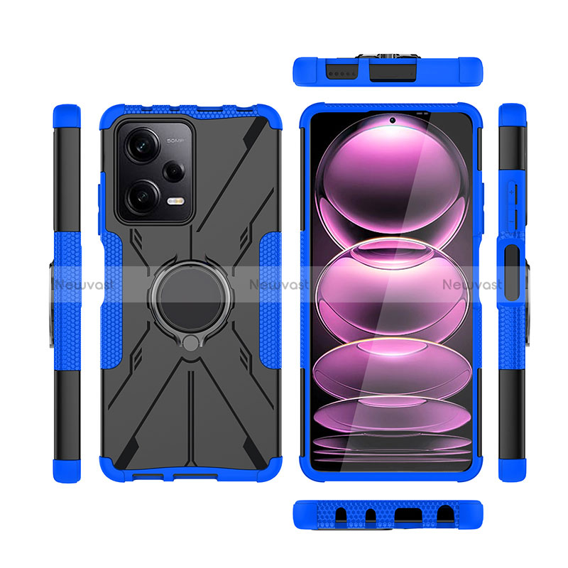 Silicone Matte Finish and Plastic Back Cover Case with Magnetic Finger Ring Stand JX1 for Xiaomi Redmi Note 12 Pro 5G