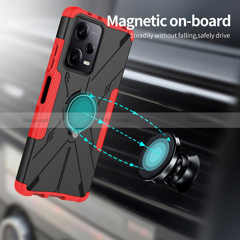 Silicone Matte Finish and Plastic Back Cover Case with Magnetic Finger Ring Stand JX1 for Xiaomi Redmi Note 12 Pro 5G