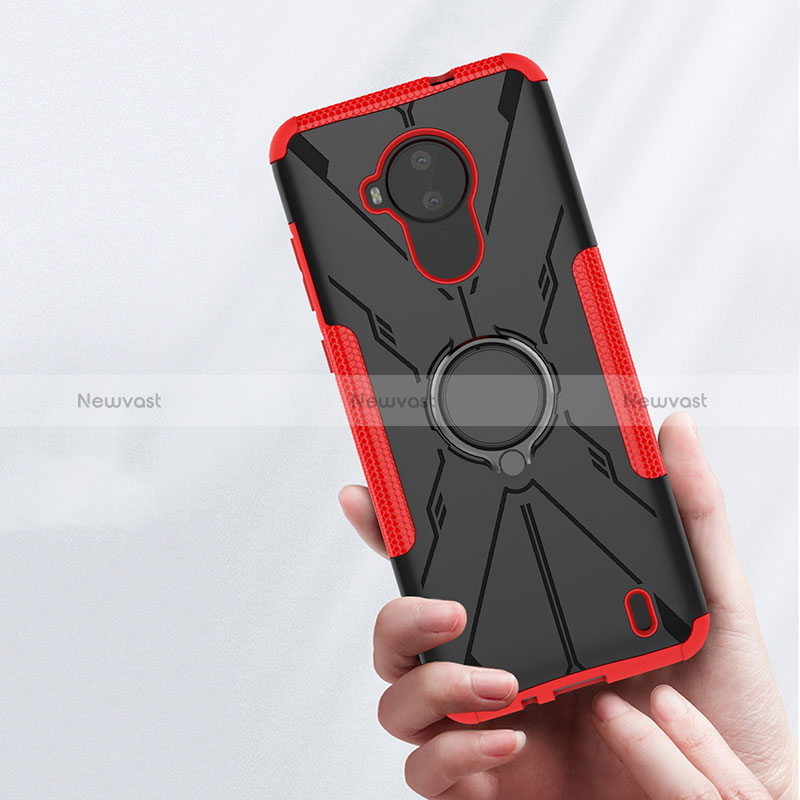Silicone Matte Finish and Plastic Back Cover Case with Magnetic Finger Ring Stand JX2 for Nokia C30