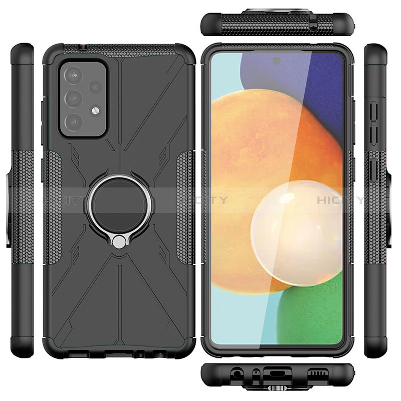 Silicone Matte Finish and Plastic Back Cover Case with Magnetic Finger Ring Stand JX2 for Samsung Galaxy A72 5G