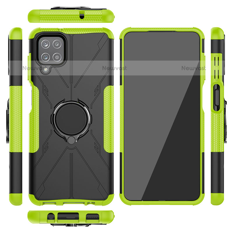 Silicone Matte Finish and Plastic Back Cover Case with Magnetic Finger Ring Stand JX2 for Samsung Galaxy F12