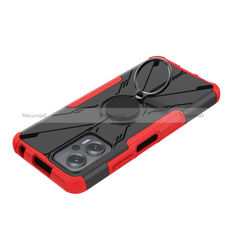 Silicone Matte Finish and Plastic Back Cover Case with Magnetic Finger Ring Stand JX2 for Xiaomi Poco X4 GT 5G