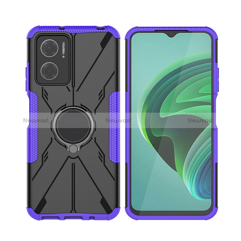 Silicone Matte Finish and Plastic Back Cover Case with Magnetic Finger Ring Stand JX2 for Xiaomi Redmi 10 Prime Plus 5G Purple