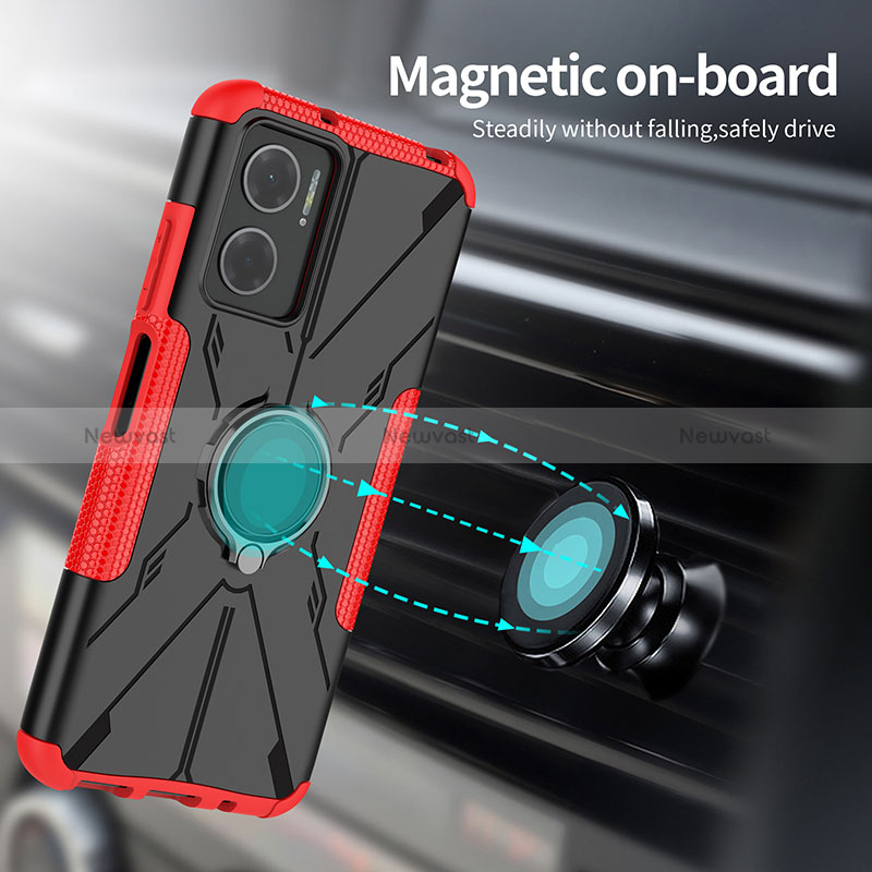Silicone Matte Finish and Plastic Back Cover Case with Magnetic Finger Ring Stand JX2 for Xiaomi Redmi Note 11E 5G