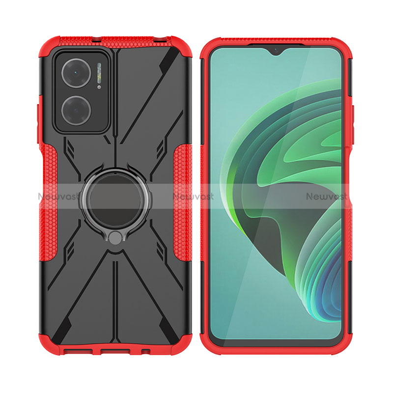 Silicone Matte Finish and Plastic Back Cover Case with Magnetic Finger Ring Stand JX2 for Xiaomi Redmi Note 11E 5G