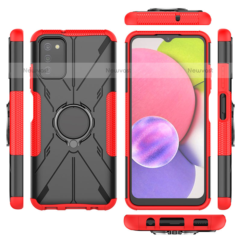 Silicone Matte Finish and Plastic Back Cover Case with Magnetic Finger Ring Stand JX3 for Samsung Galaxy A02s