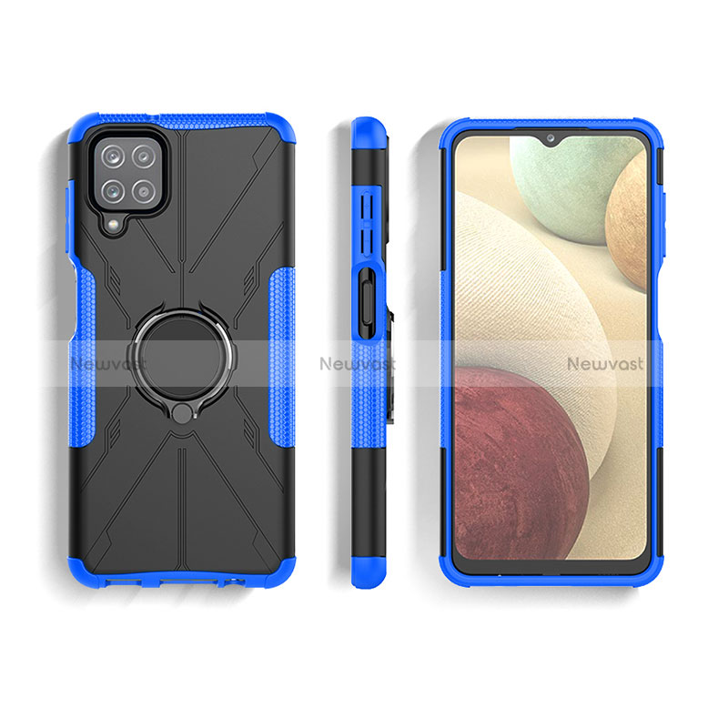 Silicone Matte Finish and Plastic Back Cover Case with Magnetic Finger Ring Stand JX3 for Samsung Galaxy A12 Nacho