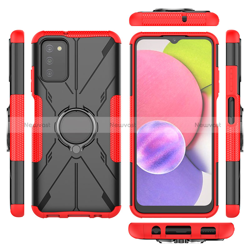 Silicone Matte Finish and Plastic Back Cover Case with Magnetic Finger Ring Stand JX3 for Samsung Galaxy M02s