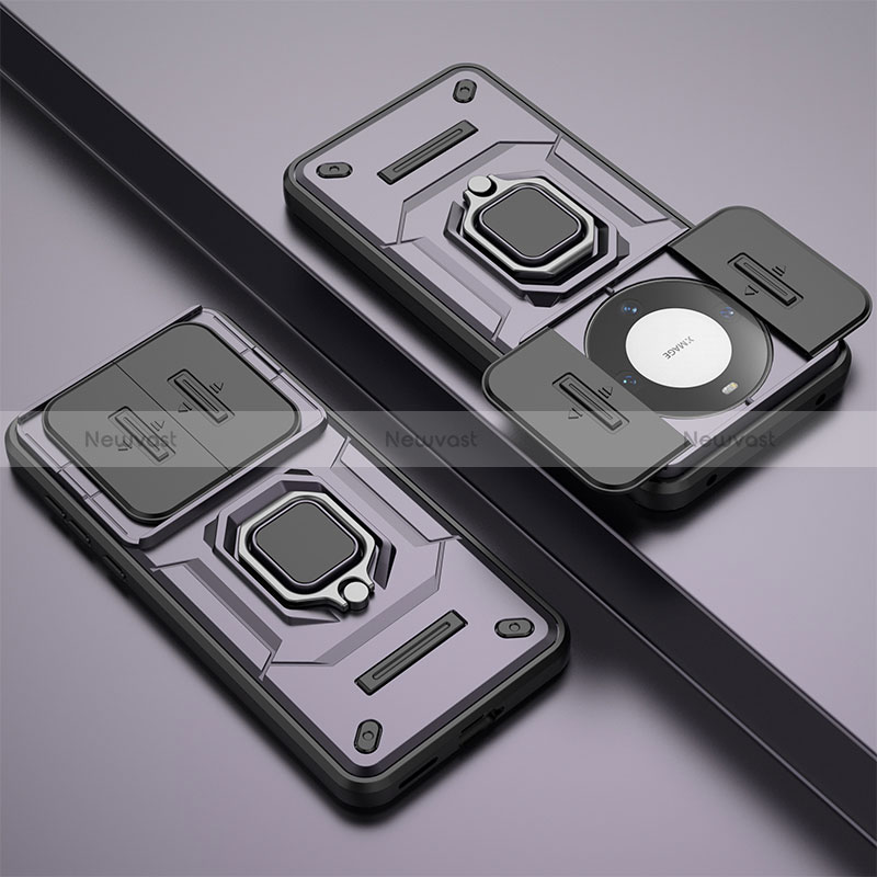 Silicone Matte Finish and Plastic Back Cover Case with Magnetic Finger Ring Stand K1C for Huawei Mate 60