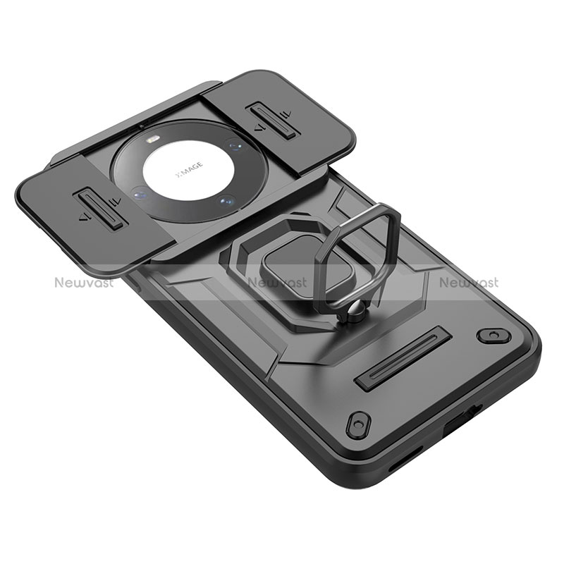 Silicone Matte Finish and Plastic Back Cover Case with Magnetic Finger Ring Stand K2C for Huawei Mate 60 Pro+ Plus