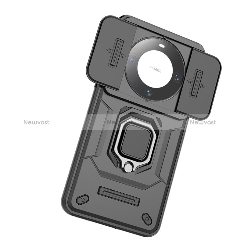 Silicone Matte Finish and Plastic Back Cover Case with Magnetic Finger Ring Stand K3C for Huawei Mate 60 Pro+ Plus