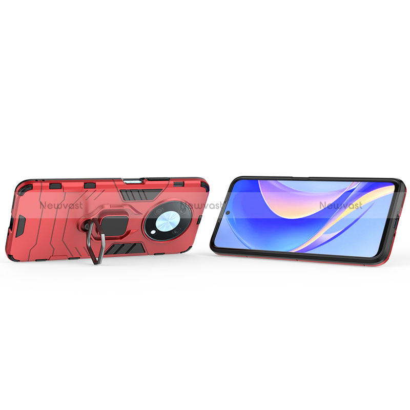 Silicone Matte Finish and Plastic Back Cover Case with Magnetic Finger Ring Stand KC1 for Huawei Nova Y90
