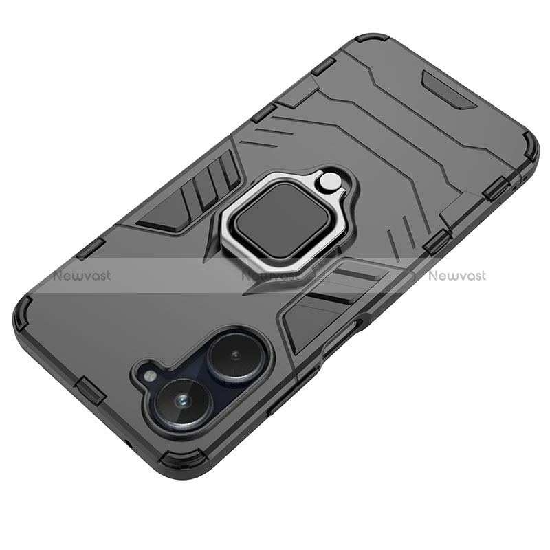 Silicone Matte Finish and Plastic Back Cover Case with Magnetic Finger Ring Stand KC1 for Realme 10 4G