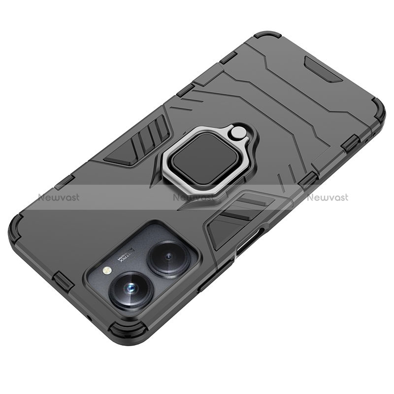 Silicone Matte Finish and Plastic Back Cover Case with Magnetic Finger Ring Stand KC1 for Realme 10 Pro 5G