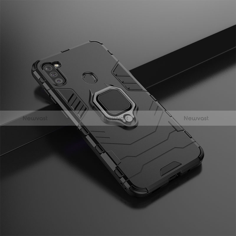 Silicone Matte Finish and Plastic Back Cover Case with Magnetic Finger Ring Stand KC1 for Samsung Galaxy A11