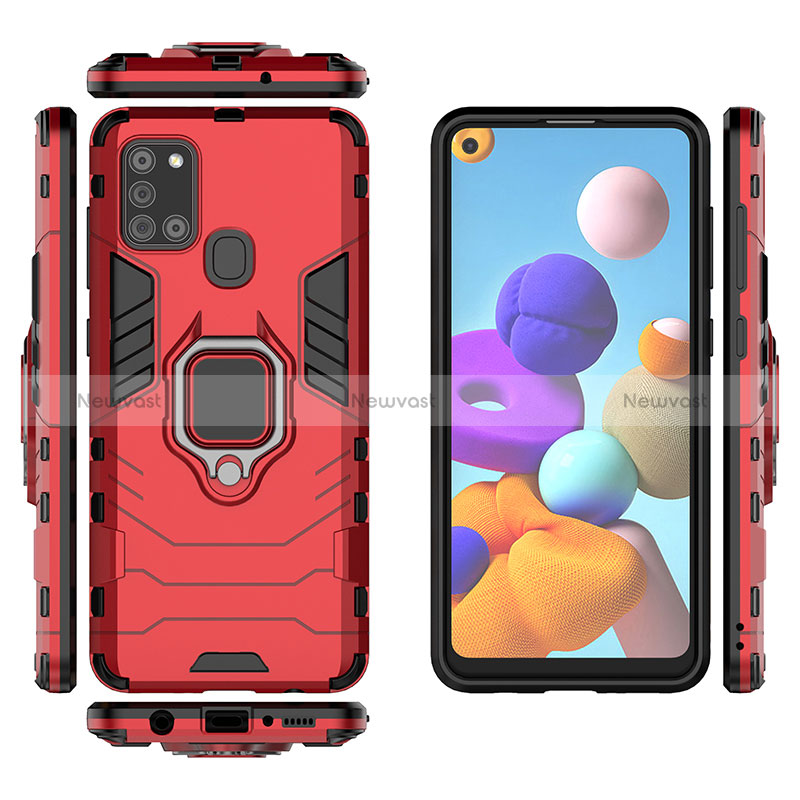 Silicone Matte Finish and Plastic Back Cover Case with Magnetic Finger Ring Stand KC1 for Samsung Galaxy A21s