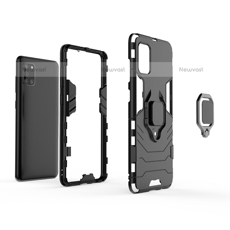 Silicone Matte Finish and Plastic Back Cover Case with Magnetic Finger Ring Stand KC1 for Samsung Galaxy A31