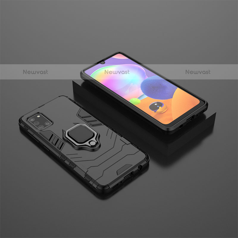 Silicone Matte Finish and Plastic Back Cover Case with Magnetic Finger Ring Stand KC1 for Samsung Galaxy A31