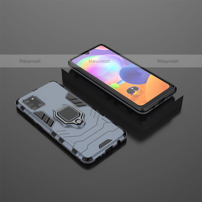 Silicone Matte Finish and Plastic Back Cover Case with Magnetic Finger Ring Stand KC1 for Samsung Galaxy A31