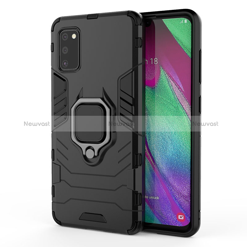 Silicone Matte Finish and Plastic Back Cover Case with Magnetic Finger Ring Stand KC1 for Samsung Galaxy A41