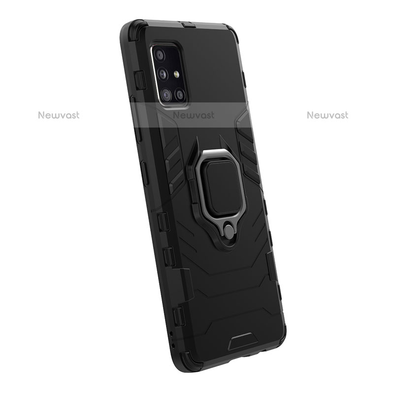 Silicone Matte Finish and Plastic Back Cover Case with Magnetic Finger Ring Stand KC1 for Samsung Galaxy A51 4G