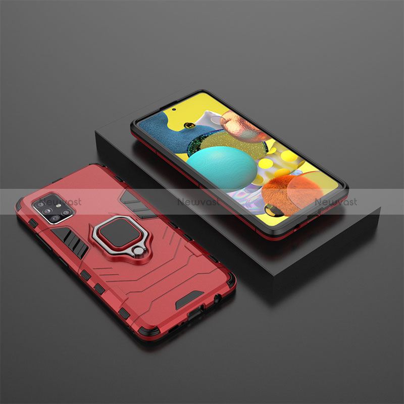Silicone Matte Finish and Plastic Back Cover Case with Magnetic Finger Ring Stand KC1 for Samsung Galaxy A51 5G Red