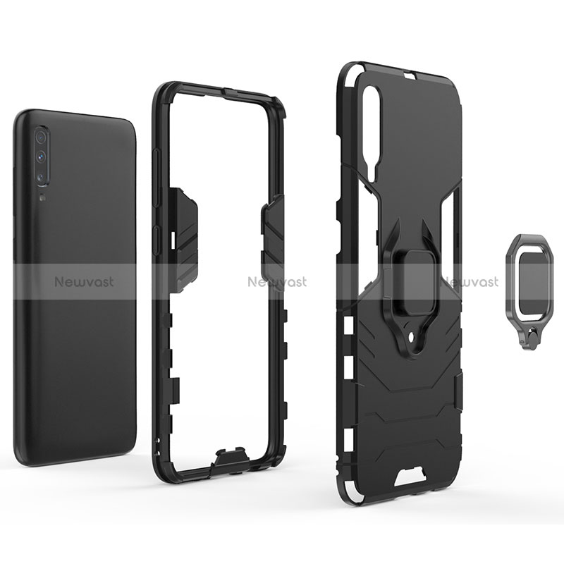 Silicone Matte Finish and Plastic Back Cover Case with Magnetic Finger Ring Stand KC1 for Samsung Galaxy A70