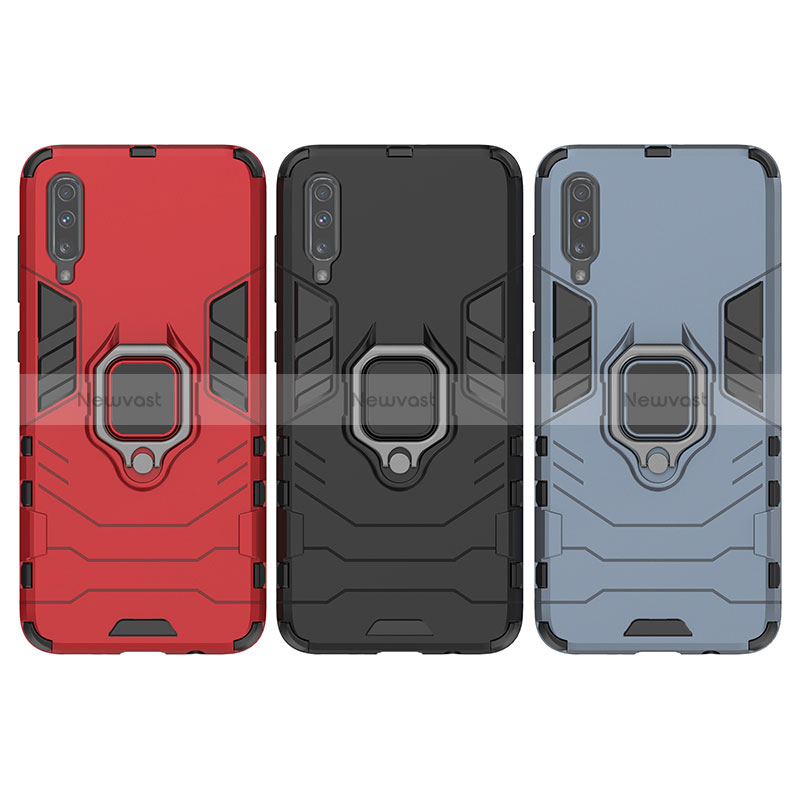 Silicone Matte Finish and Plastic Back Cover Case with Magnetic Finger Ring Stand KC1 for Samsung Galaxy A70