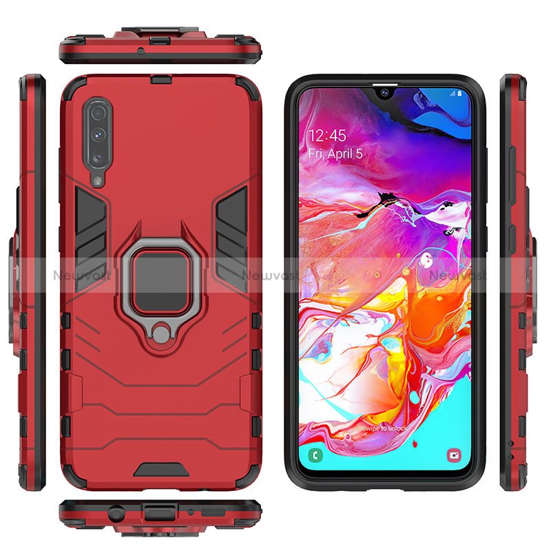 Silicone Matte Finish and Plastic Back Cover Case with Magnetic Finger Ring Stand KC1 for Samsung Galaxy A70