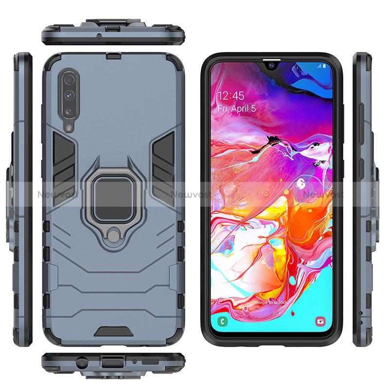 Silicone Matte Finish and Plastic Back Cover Case with Magnetic Finger Ring Stand KC1 for Samsung Galaxy A70