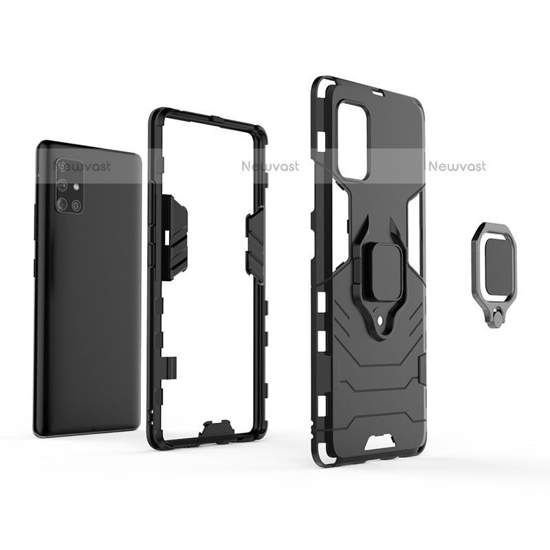 Silicone Matte Finish and Plastic Back Cover Case with Magnetic Finger Ring Stand KC1 for Samsung Galaxy A71 4G A715