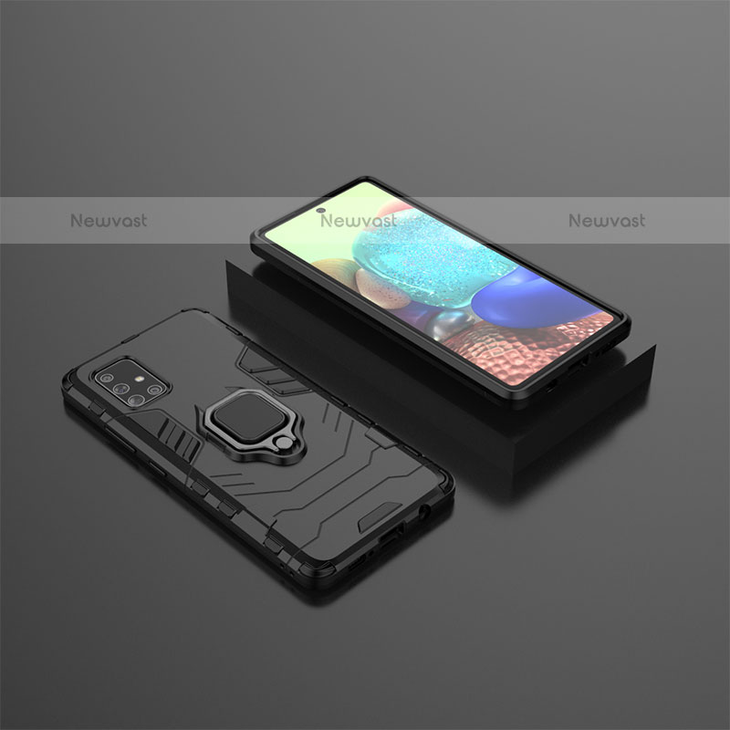 Silicone Matte Finish and Plastic Back Cover Case with Magnetic Finger Ring Stand KC1 for Samsung Galaxy A71 4G A715