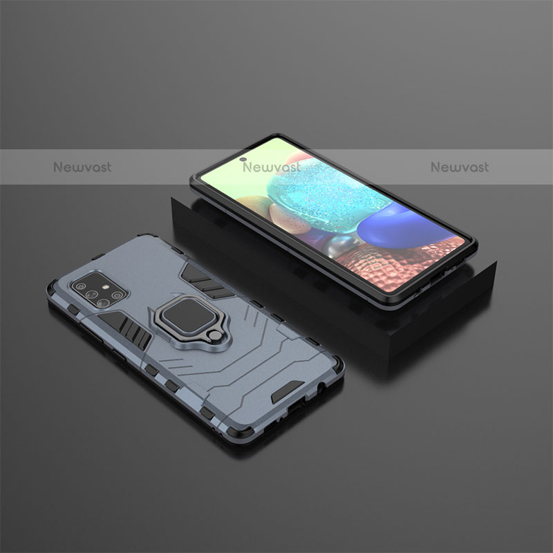 Silicone Matte Finish and Plastic Back Cover Case with Magnetic Finger Ring Stand KC1 for Samsung Galaxy A71 4G A715