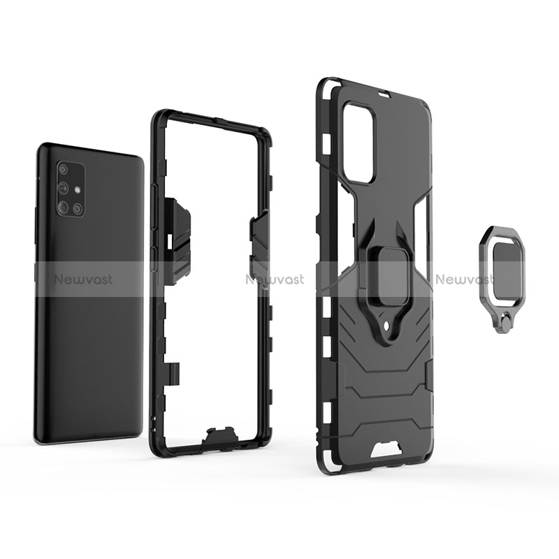 Silicone Matte Finish and Plastic Back Cover Case with Magnetic Finger Ring Stand KC1 for Samsung Galaxy A71 5G