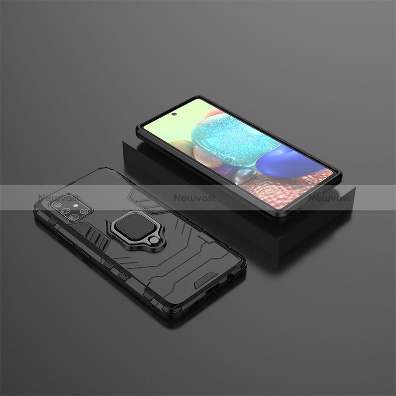 Silicone Matte Finish and Plastic Back Cover Case with Magnetic Finger Ring Stand KC1 for Samsung Galaxy A71 5G