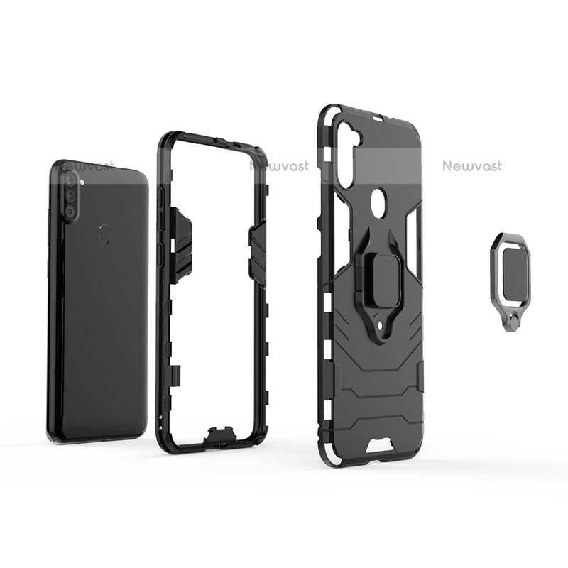 Silicone Matte Finish and Plastic Back Cover Case with Magnetic Finger Ring Stand KC1 for Samsung Galaxy M11