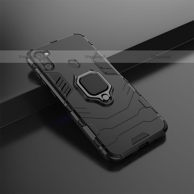 Silicone Matte Finish and Plastic Back Cover Case with Magnetic Finger Ring Stand KC1 for Samsung Galaxy M11