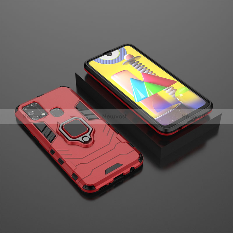 Silicone Matte Finish and Plastic Back Cover Case with Magnetic Finger Ring Stand KC1 for Samsung Galaxy M21s