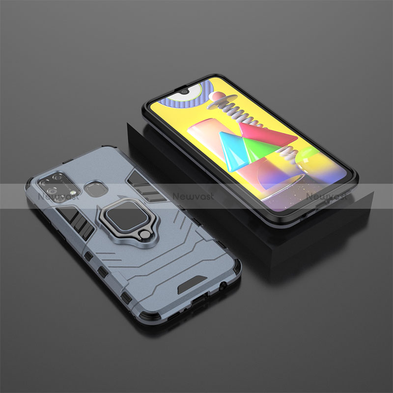 Silicone Matte Finish and Plastic Back Cover Case with Magnetic Finger Ring Stand KC1 for Samsung Galaxy M21s