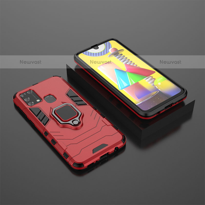 Silicone Matte Finish and Plastic Back Cover Case with Magnetic Finger Ring Stand KC1 for Samsung Galaxy M31