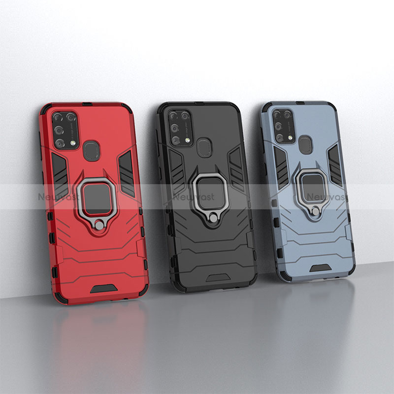 Silicone Matte Finish and Plastic Back Cover Case with Magnetic Finger Ring Stand KC1 for Samsung Galaxy M31 Prime Edition