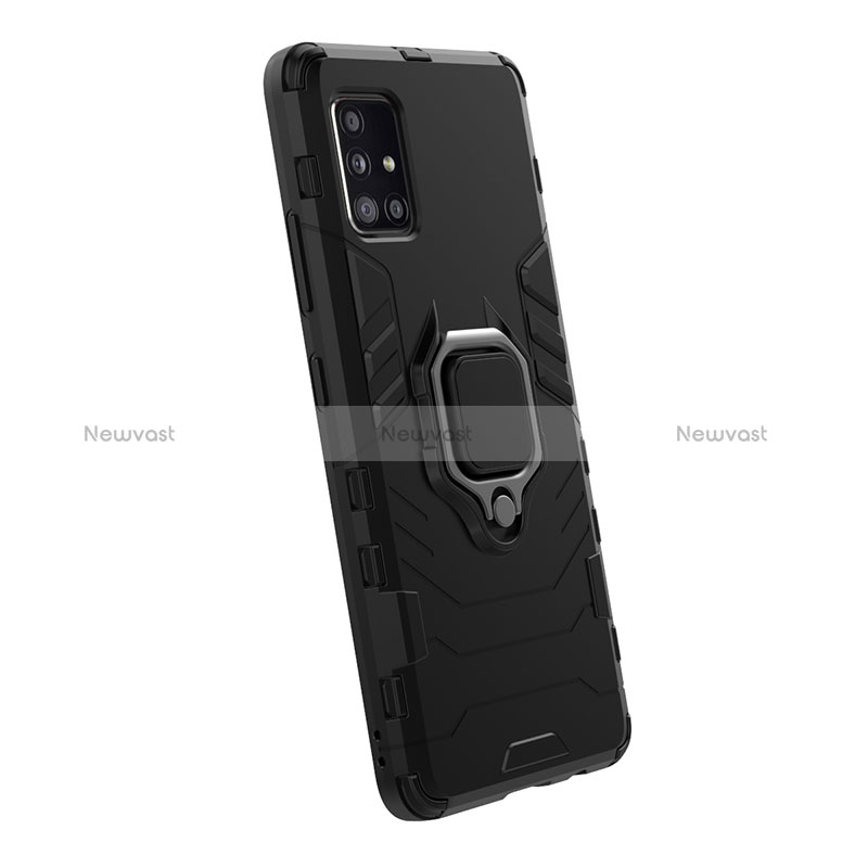 Silicone Matte Finish and Plastic Back Cover Case with Magnetic Finger Ring Stand KC1 for Samsung Galaxy M40S