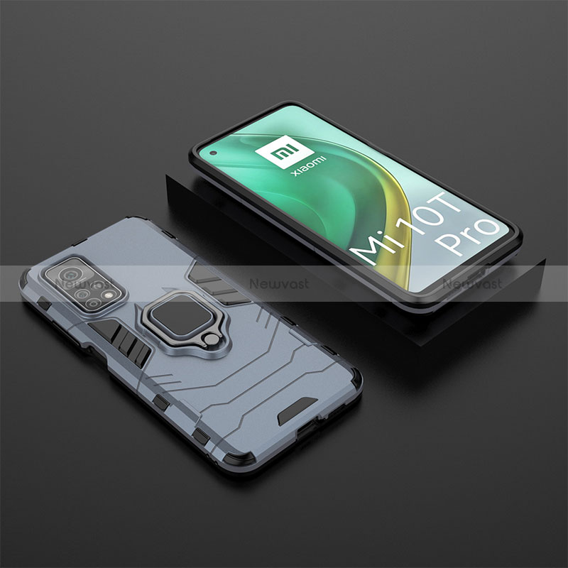 Silicone Matte Finish and Plastic Back Cover Case with Magnetic Finger Ring Stand KC1 for Xiaomi Mi 10T 5G