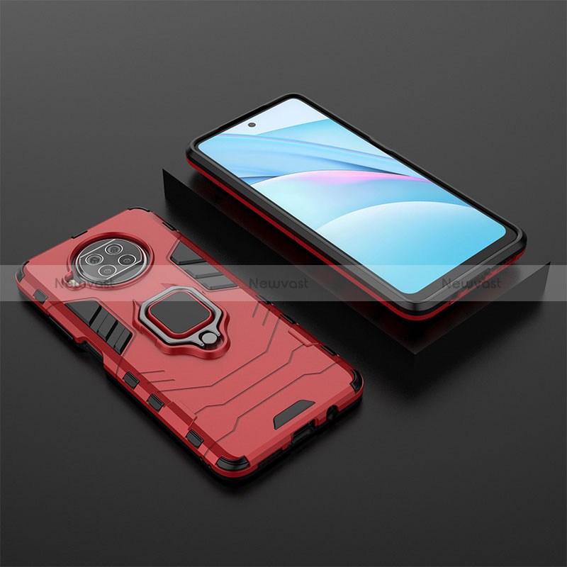 Silicone Matte Finish and Plastic Back Cover Case with Magnetic Finger Ring Stand KC1 for Xiaomi Mi 10T Lite 5G